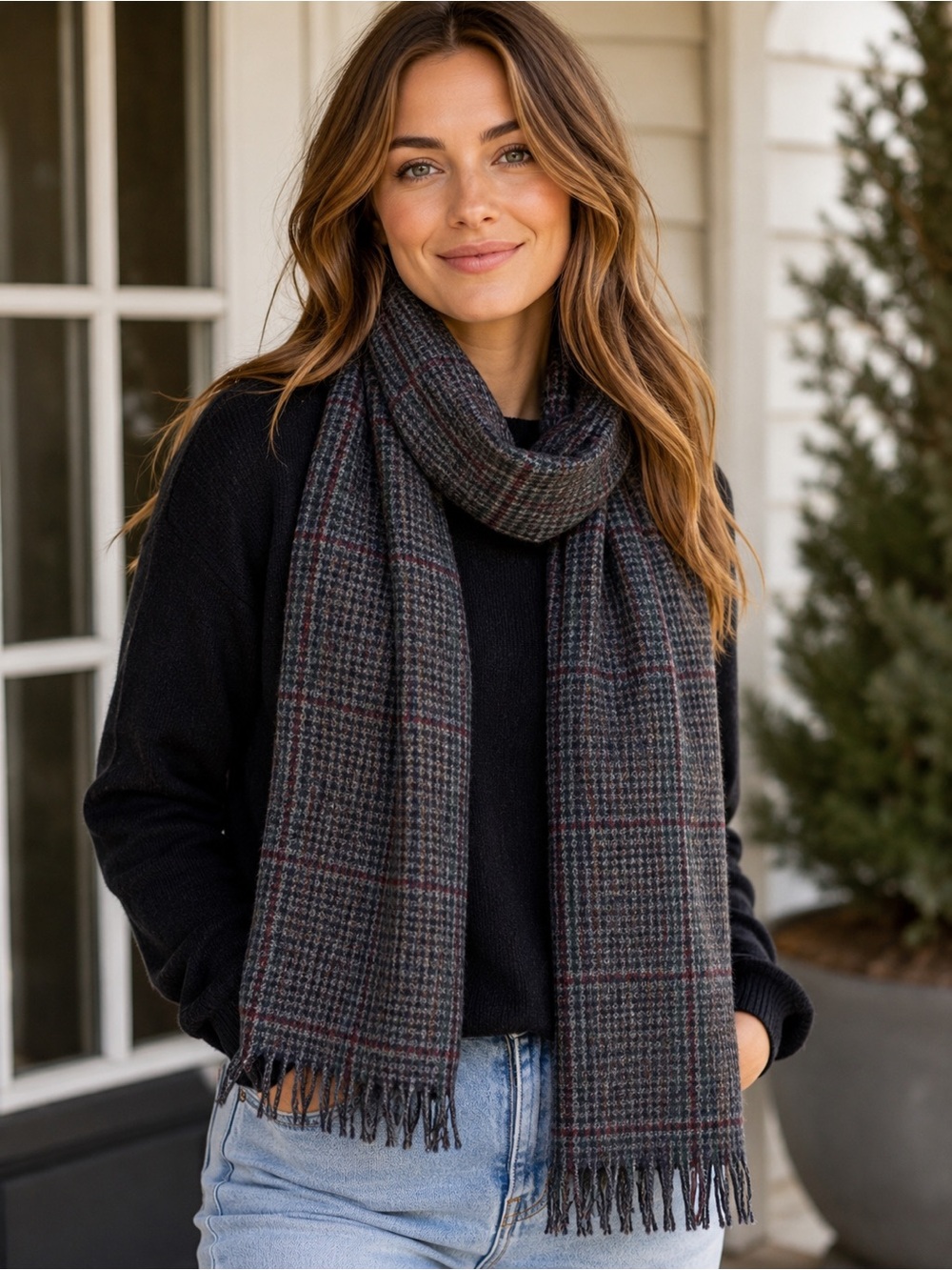 Pendleton 100% Virgin Wool Plaid Scarf Made in USA Fringe